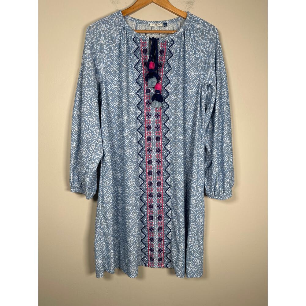CABANA LIFE Coast Long Sleeve Tunic Dress Blue Size Large